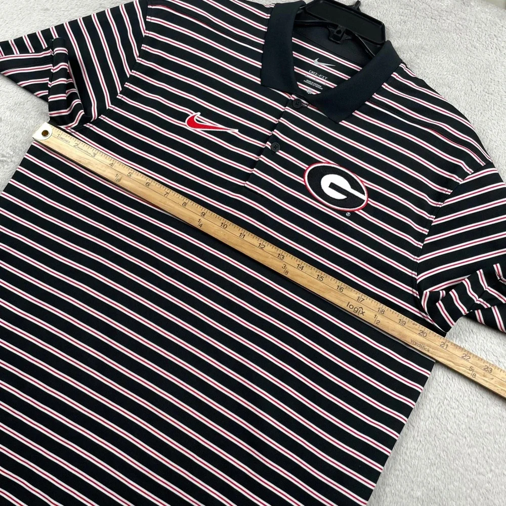 Nike Polo Shirt Mens Medium Black Striped Georgia Bulldogs NCAA UGA Dri-Fit Golf